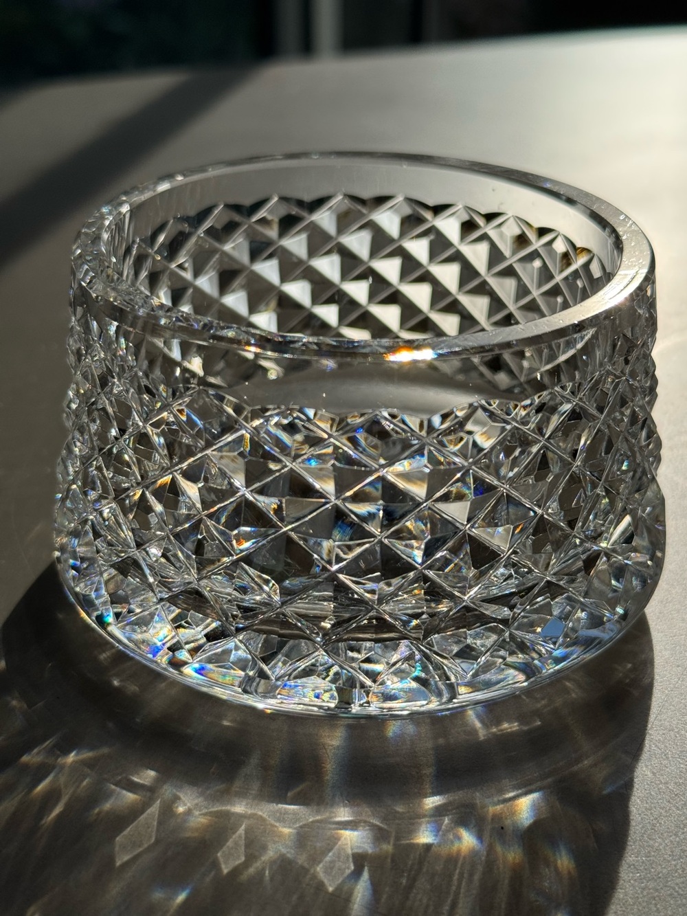 Waterford Alana Crystal Open Sugar Bowl Cut Cross Hatch Irish Crystal 3 3/4”